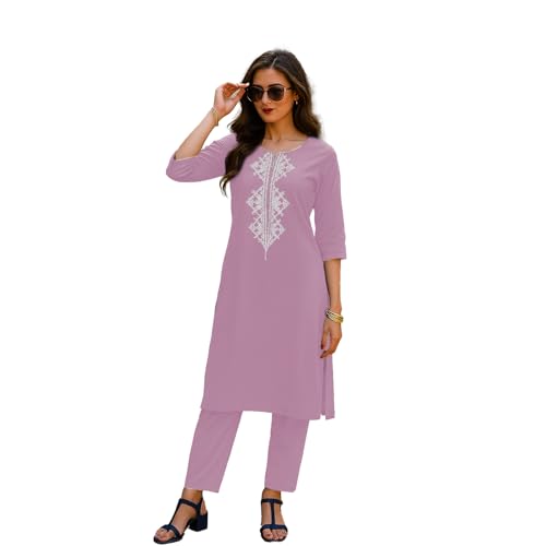 Image of SHIENZY Women's Cotton Blend Emroidered Kurta Pant Set | Ethnic Wear for Festive & Casual | Stylish Straight Fit | Elegant Indian Outfit (1662)