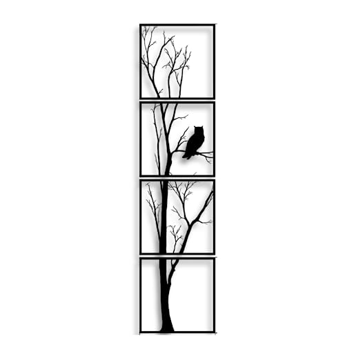 Image of 7 Decore Wooden 4 Pieces Vertical Tree Wall Art Panel Frame | Unique Wall Hanging Decoration Items for Living Room, Bedroom, Drawing Room, Dining Room, Stairs, and Office. (Black) (Big Size)