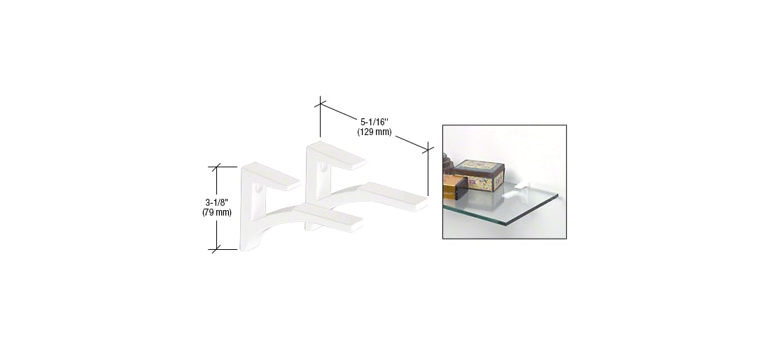 CRL White - Soporte para estante de vidrio de aluminio para vidrio de 3/8 pulgadas a 1/2 pulgadas