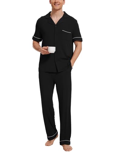 GYS Bamboo Viscose Men's Pajama Sets Short Sleeve Notch Collar Lounge Set with Pockets