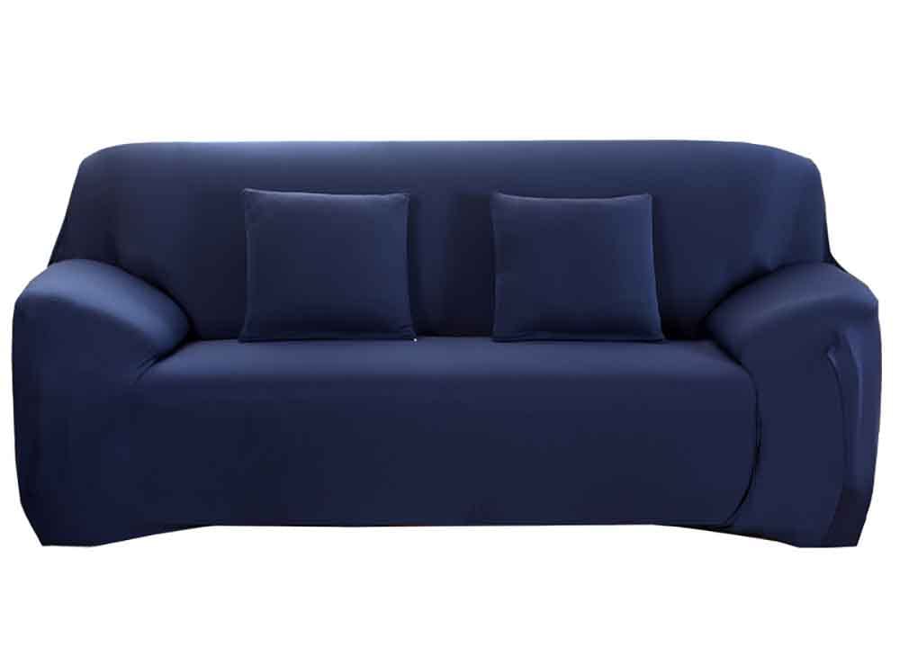 Housse de canapé extensible bleu marine pour causeuse - Protection de meubles avec élastique
