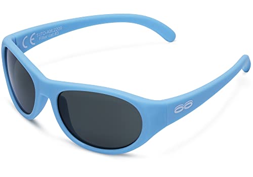 ITOOTI Lunettes de Soleil pour enfants, Active Medium 3+, Bleu Arctique, Monture en caoutchouc, Verres en Polycarbonate vert, UV400, Cat #3
