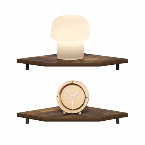 Image of Furinno Rossi Hexagon Floating Shelves for Wall, Set of 2 Geometric Corner Shelf, Wall Mounted Shelves for Bathroom, Home Office, Living Room, Amber Pine