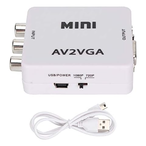 Heayzoki AV to VGA Adapter, 480P AV to VGA Converter,480P Mini Composite AV to VGA Adapter TV Set-Top Box Audio Video Converter (White) Adapter with USB Charge Cable Cover