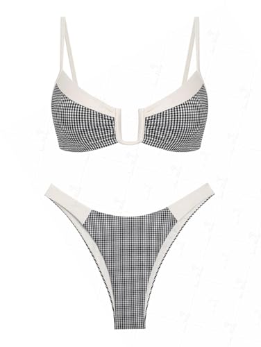 seamoly Lurex Contrast Color Stripes U-Ring Cheeky Bikini Set