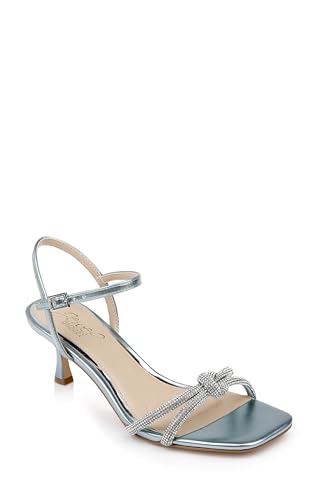 Image of Jewel Badgley Mischka Maci Metallic Sandal with Rhinestone Knot Detail