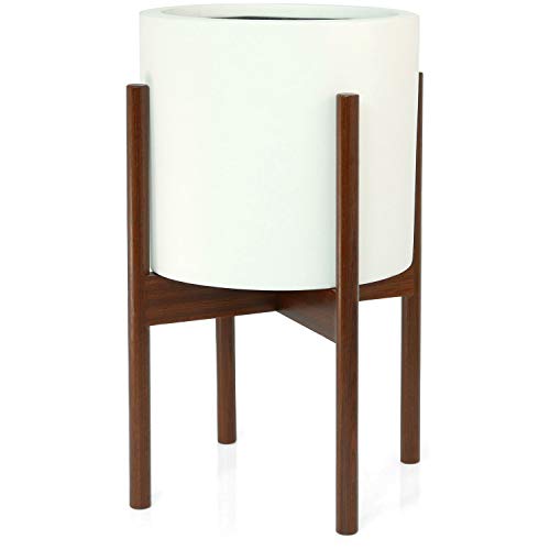Fox & Fern Mid-Century Modern Plant Stand - Cherry - EXCLUDING 11" White Ceramic Planter Pot