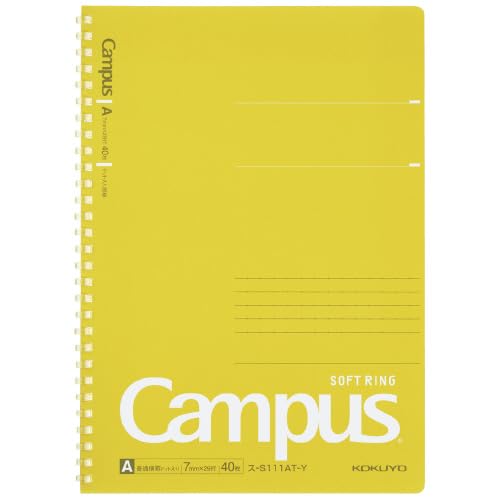 KOKUYO Spiral Lined Notebook, 10'' x 7'' Pastel Journal B5 Campus Soft Ring Notebooks with Dot 7 mm Ruled, 40 Sheets, Yellow 1 Subject Notebook, Note Taking for School. Japan Import (SU-S111AT-Y)