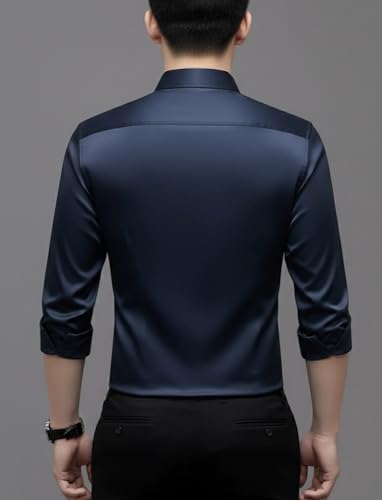 Image of IndoPrimo Men's Premium Satin Shirt for Party, Formal & Casual Wear - Stylish Designer Full Sleeve Shirt for Men
