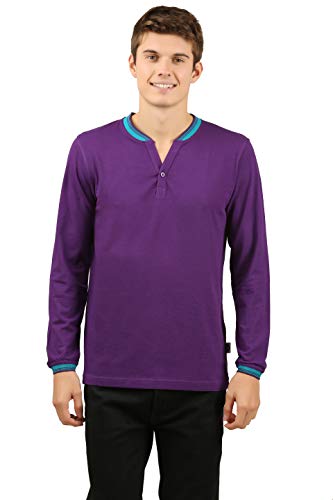 Image of Zebu Men's Full Sleeve Cotton Henley Neck Tshirt with bio wash (Pack of 1).