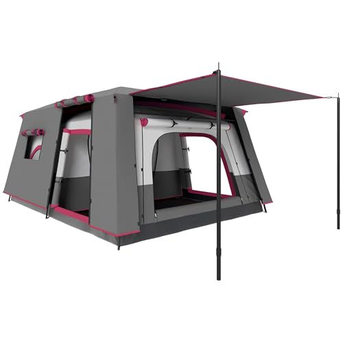 Outsunny Tienda de Campaña Familiar para 4-6 Personas Tienda de Camping Tipo Túnel con 2 Habitaciones Porche Impermeable 3000 mm Anti-UV para Pescar Senderismo Rojo