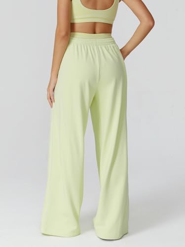 OMEWEE Womens Wide Leg Sweatpants Side Fashion Contrasting Lines Pants Drawstring Athletic Cotton Pants Green XL — view 6