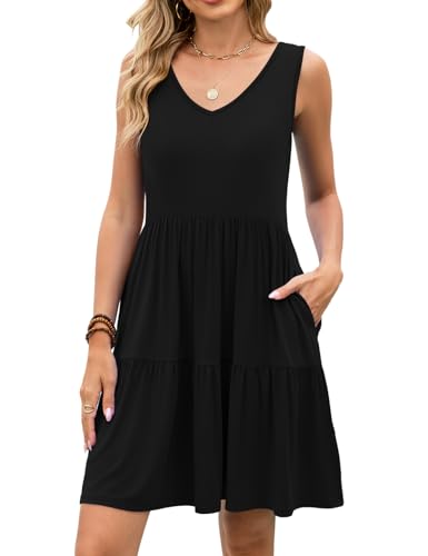 Image of JollieLovin Women Plus Size Summer Sundress Tank Sleeveless V Neck Beach Swing Dress Swimsuit Cover ups(L-5X)