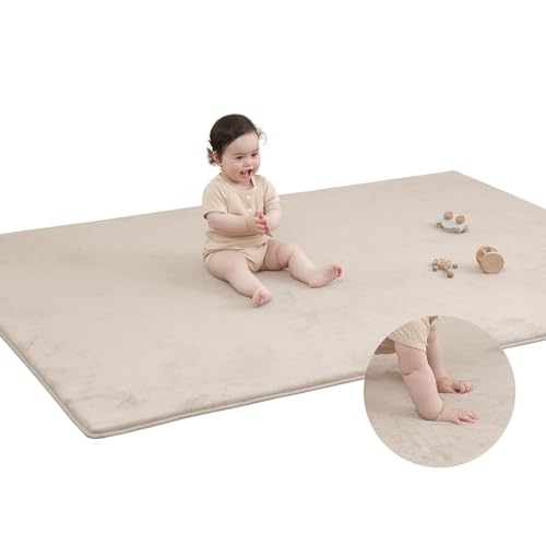Image of Memory Foam Baby Play Mat for Playpen,Thick&Large Crawling Mat for Floor,Soft Velvet Tummy Time Mat for Kids,Toddlers,Infants,Non Slip Baby Floor Play Mat for Nurser&Playroom(59"×79"×0.8",Beige)