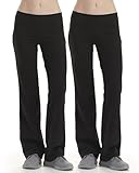 Spalding Womens Yoga Pants - 2 Pack Plus Size Slim Fit or Bootcut Flare Leg Pants High Wasted, Non See Through Leggings S-3X, Size X-Large, Flare BlackBlack 32' Inseam