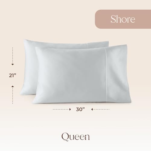Image of 100% Organic Cotton Pillow Cases Queen Size Set of 2-100% Cotton Pillowcases GOTS Certified 300 Thread Count - Naturally Cooling Comfortable Breathable & Soft Pillow Cases (Shore, Queen)