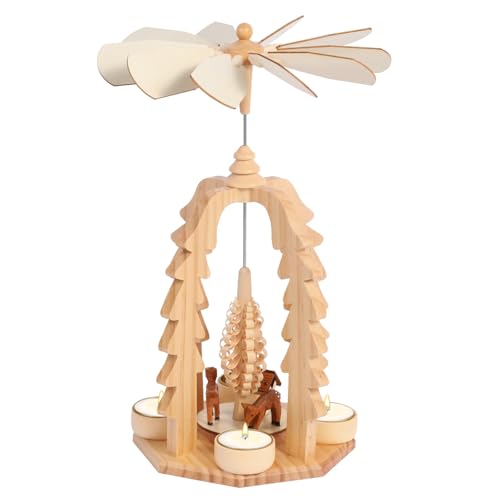 RUAIGRD 14 Inch Christmas Wooden Christmas Pyramid with Candle Holders -Nature Wood Finish Nativity Scene Set (RG001-2)