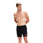 Speedo Men's 16" Watershort Swimming Trunks| Quick Dry | Comfortable Fit | Classic Style | Drawstring Waist, Black/Fed Red, XS