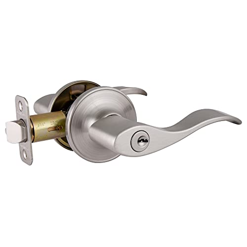 Image of Design House Springdale Keyed Entry Door Lever, Satin Nickel | Surface, Transitional, Brass, Hardware, 700500