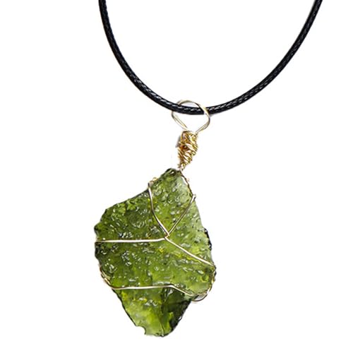 Aetherize Collier moldavite, collier pendentif en cristal moldavite de forme irrégulière vert foncé exquis avec corde, faveur de pierre d'énergie en cristal brut pour hommes femmes pendentif