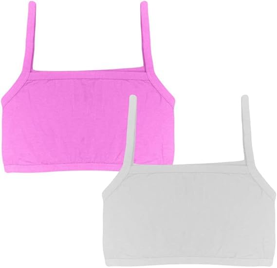 OK INTERPRISES Solid Beginner Bras for Girls/Kids Half Slip & Camisole Pack of 2 (White-Pink discount deal