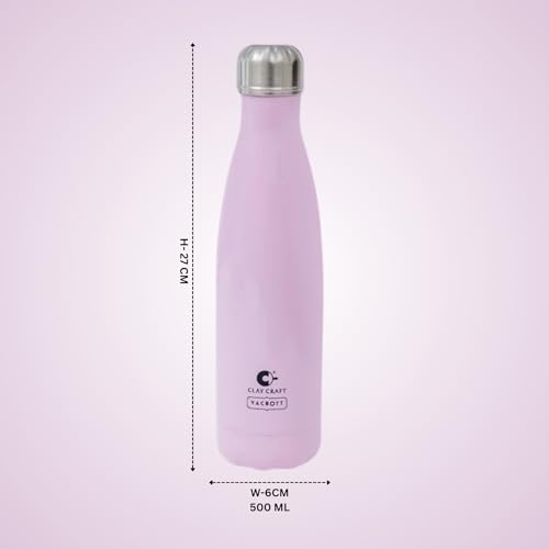 Image of Clay Craft VACBOTT Stark Double Walled 18 Hours Hot and 24 Hours Cold Water Flask Bottle-500ML, 2-Piece(Blush Pink) Leak Proof|Easy to Carry|Gym Bottle|Home|Kitchen|Hiking|Travel Bottle|BIS Certified