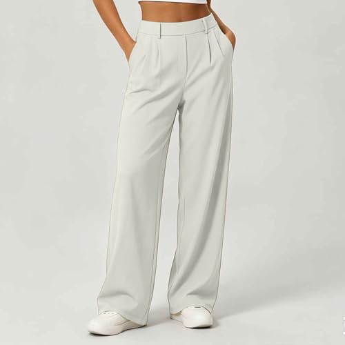 Women's Pants Dress Pants Women High Waisted Wide Leg Pant Front Pleated Drape Wrinkle Casual Office Trendy Work Outfits Trousers Beige L - image 2