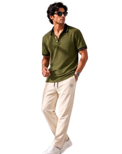 Image of AUSK Men's Polo Neck Cotton Blend Co-Ord Set | Regular Fit Half Sleeve T-Shirt with Matching Track Pant | Modern Casual Wear Co Ord Set for Men