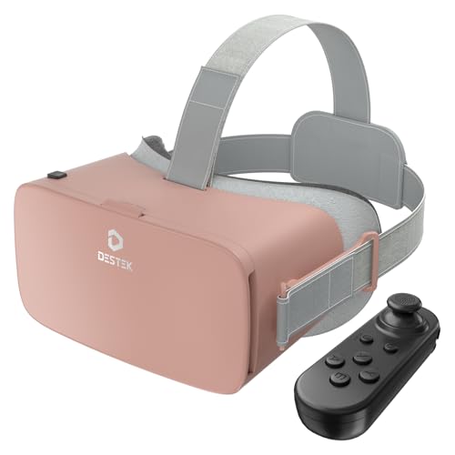 Image of DESTEK V5 VR Headset for Phone w /VR Gamepad, 128 Premium VR apps Included, Anti-Blue Eyes Protected HD Lenses, 110 FOV Virtual Reality Headsets for iPhone, Android Phone - Pink