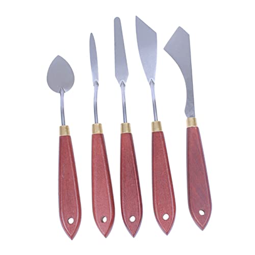 Lurrose 1 Juego herramientas de pintura al óleo toung scraper tirador madera bloquear pastel al óleo espátula para mezclar colores herramienta de mezcla de colores Acero inoxidable Brown