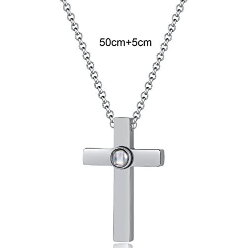 Photo Necklaces for Women Men Personalized Projection Cross Pendant Custom Picture Jewelry for Couples Customized Fathers Day Birthday Anniversary Memorial Gifts for Him Her2
