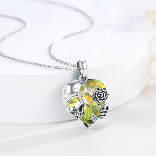 Image of S925 Sterling Silver Skull Pendant Necklace Heart Crystal Birthstone Skull Necklace Gothic Jewlery Gifts
