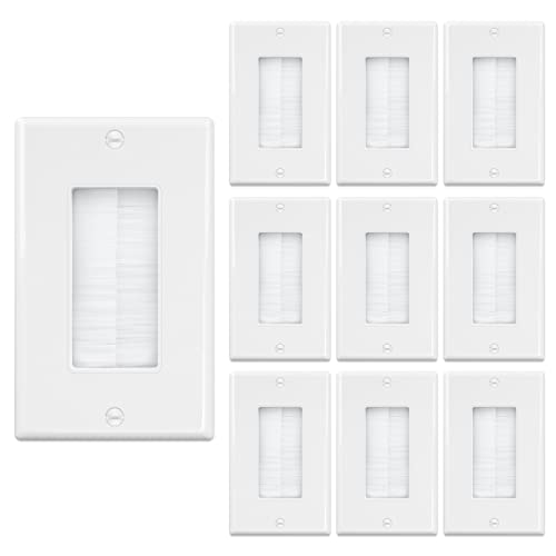 Iwillink Brush Wall Plate (10 Pack) Cable Pass Through Insert for Wires Single Gang Cable Access Strap Wall Socket for HDTV Home Theater Systems