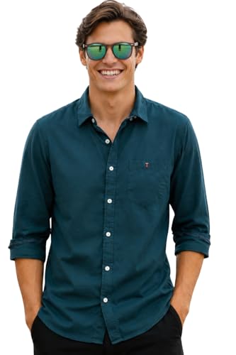 Image of Louis Philippe Men's Cotton Slim Fit Over Dyed Color Depth Comfortable and Durable Soft Handfeel Full Sleeve Solid Casual Shirt