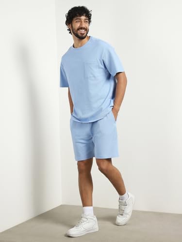Image of NOBERO Men Cotton Blend Solid Co-ord Sets