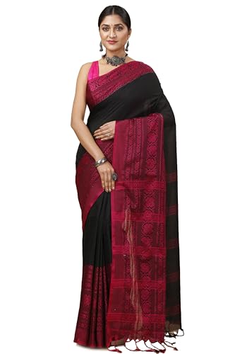 Image of OISHANI SAREE GHOR Women's Traditional Bengal Begampuri Cotton Saree With Blouse Piece.