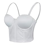 ELLACCI Women White Smooth Push up Bustier Crop Top Corset Bra with Detachable Straps Medium