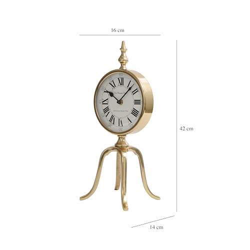 Image of Decor de Maison Handcrafted Marbellic Analog Table Clock for Kids Room, Bedroom, Study Table, Office Desk, Classic Non-Ticking Tabletop Battery Operated Desk Clock, Gold, Quad Stand