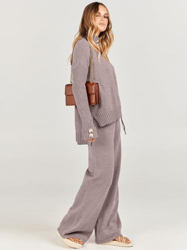 Caracilia Womens 2 Piece Sweater Set Knit Pullover Wide Leg Pants Lounge Matching Sets 2024 Fall Fashion Travel Outfits3