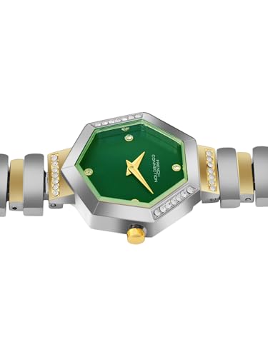 Image of French Connection Mop Green Hexagonal Dial with Gold Two Tone Stainless Steel Strap Watch for Womens - FCN0139TM