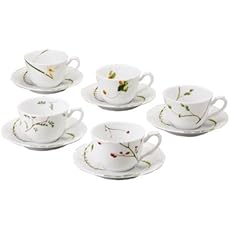 NARUMI(ナルミ) カップ ソーサー セット 里花暦(さとはなごよみ) 花柄 アソート 260cc 5客セット 電子レンジ温め対応 日本製 40912-32953