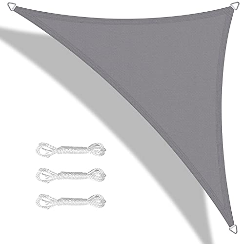 Teynewer Voile d'ombrage triangulaire imperméable 2 x 2 x 2 m pour extérieur, jardin, terrasse, fête, 98 % contre les rayons UV, auvent avec corde gratuite, gris clair Cover