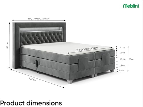 MEBLINI Boxspringbett Elektrisch Verstellbar mit LED - Gepolstert Doppelbett mit Matratzen und Toppers - Polsterbett - Bett mit Kopfteil - SANTORE - 140x200 - H3/Braun Samt – Bild 3