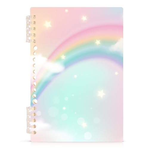MOMORIN ノート ソフトリングノート A5 リングノート 横罫 メモ帳 虹 星 雲 可愛い 日記帳 変形 耐水 60枚 調整可能 ページ追加可能 小学生 中学校 文房具 仕事 まとめ買い 新学期 入学祝い プレゼント