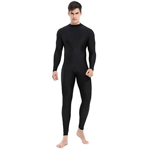 speerise Mens Turtleneck Spandex Long Sleeve Unitard Bodysuit Dancewear, Black, L Cover