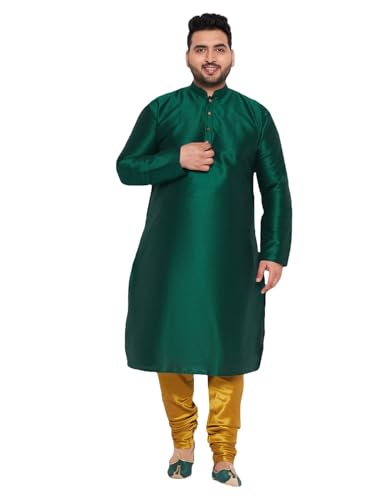 Image of Vastramay Plus Men's White Silk Blend Kurta Pyjama Set VPLUSMKWH001nPBL 44 | Independence Day