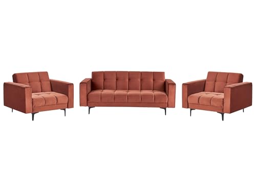Conjunto de sala de estar de terciopelo 3 plazas 2 sillones reclinables 3 posiciones respaldo clic clac rojo Alnes