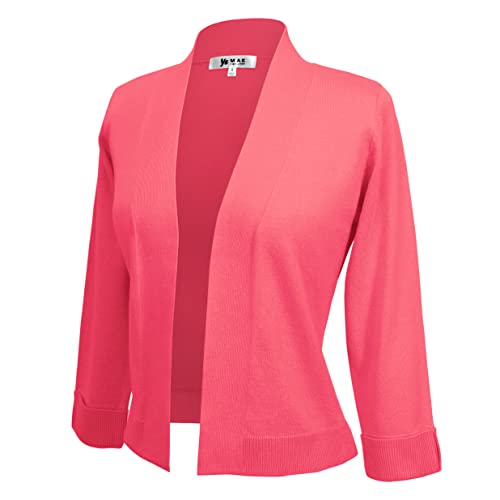 Image of YEMAK Women's Crop Cardigan Sweater - 3 /4 Sleeve Open Front Classic Basic Knit Bolero Cropped Soft Lightweight Knitted Top