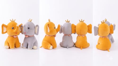 Image of Hug n Feel Premium Soft Elephant Plush Toy with Crown | 35cm Stuffed Animal for Kids, Babies & Toddlers | 100% Safe, BPA-Free, Non-Toxic & Washable | 1 Piece Brown Or Grey