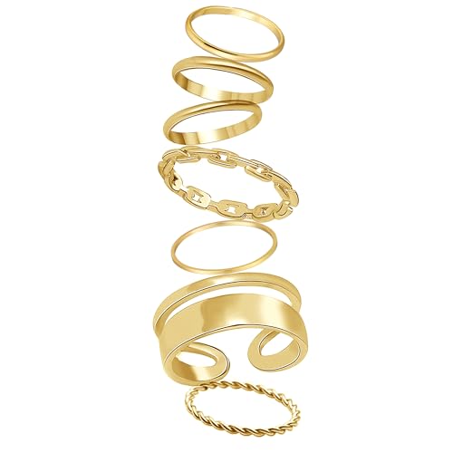 FAXHION Gold Knuckle Rings Set for Women Snake Chain Stacking Ring Vintage BOHO Midi Rings SIze Mixed